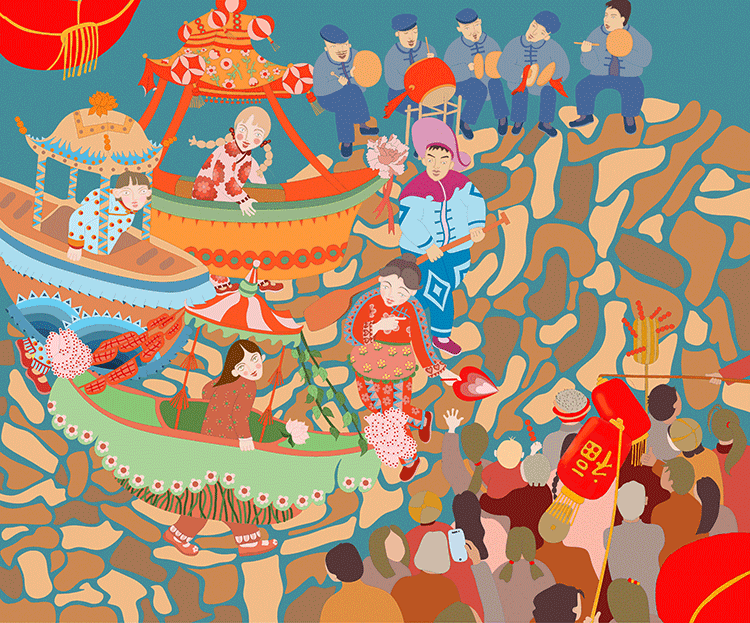 07-3249_插画_彩龙船闹新春_湖北省.gif